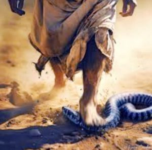 Standing over serpent