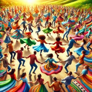 many in a circle becoming one as they spin
