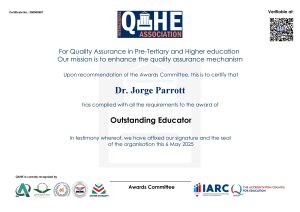 Dr Jorge Parrott receives International Association for Quality Assurance in Pre-tertiary and Higher Education Outstanding Educator Award