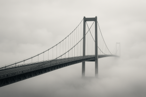 Suspension bridge disappearing in the clouds